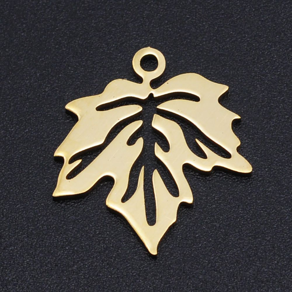 Stainless Steel Gold Maple Leaf Charm/Pendant, 19x17mm