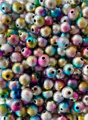 50 x 8mm Textured Acrylic Metallic Beads, Mixed Colours