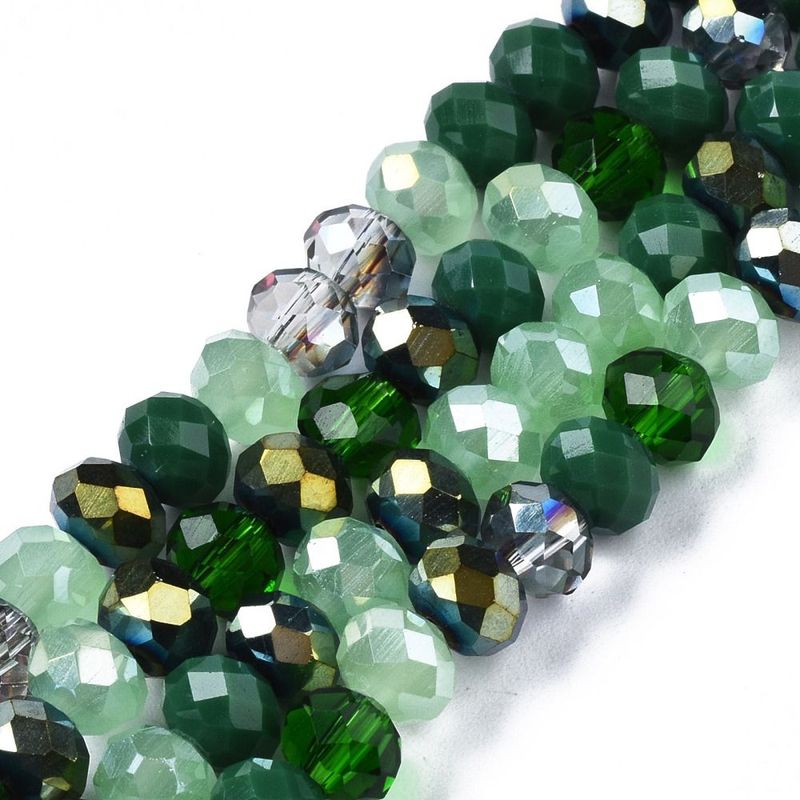 6x4mm Electroplated Faceted Glass Rondelles in Mixed Greens, 1 Strand