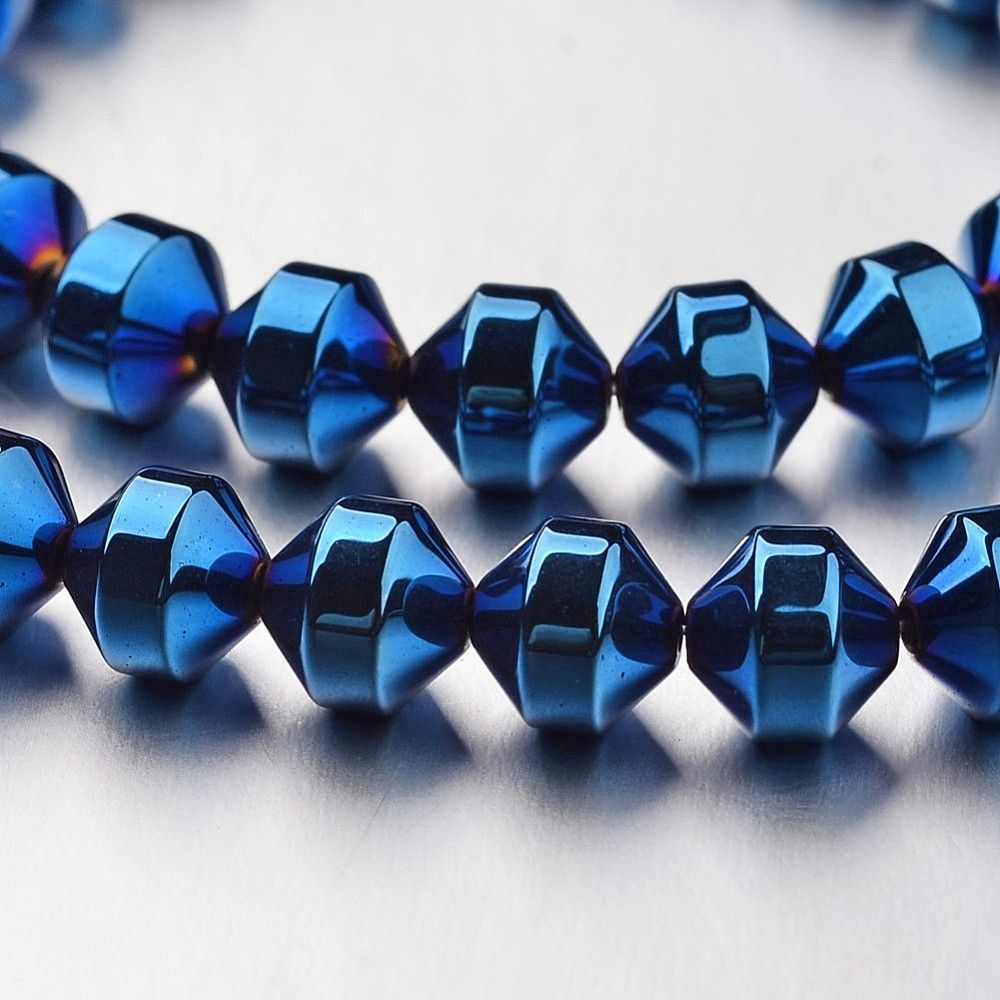Electroplated Synthetic Hematite Beads, Midnight Blue, 6mm, 1 Strand