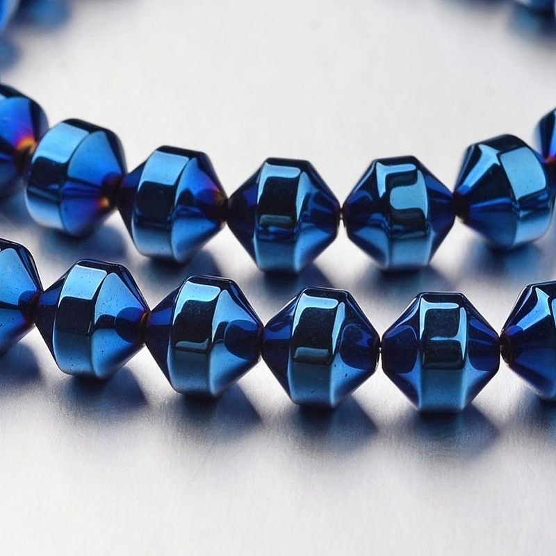 Electroplated Synthetic Hematite Beads, Midnight Blue, 6mm, 1 Strand