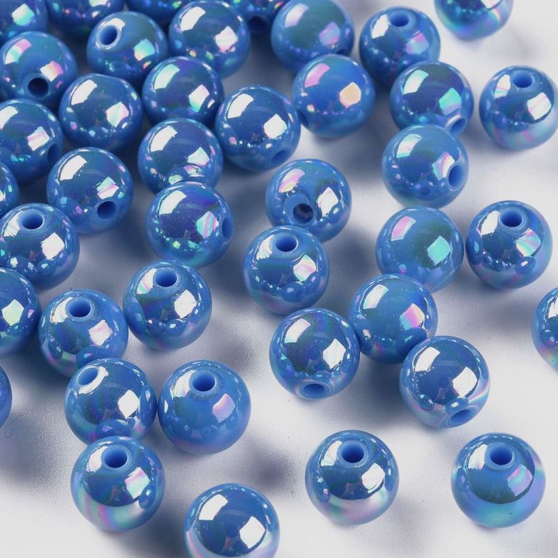 30 x AB Plated Blue Acrylic Beads, 10mm