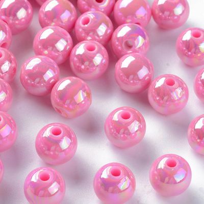 30 x AB Plated Pink Acrylic Beads, 10mm