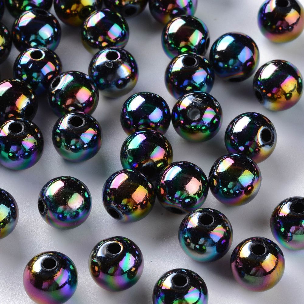 30 x AB Plated Black Acrylic Beads, 10mm