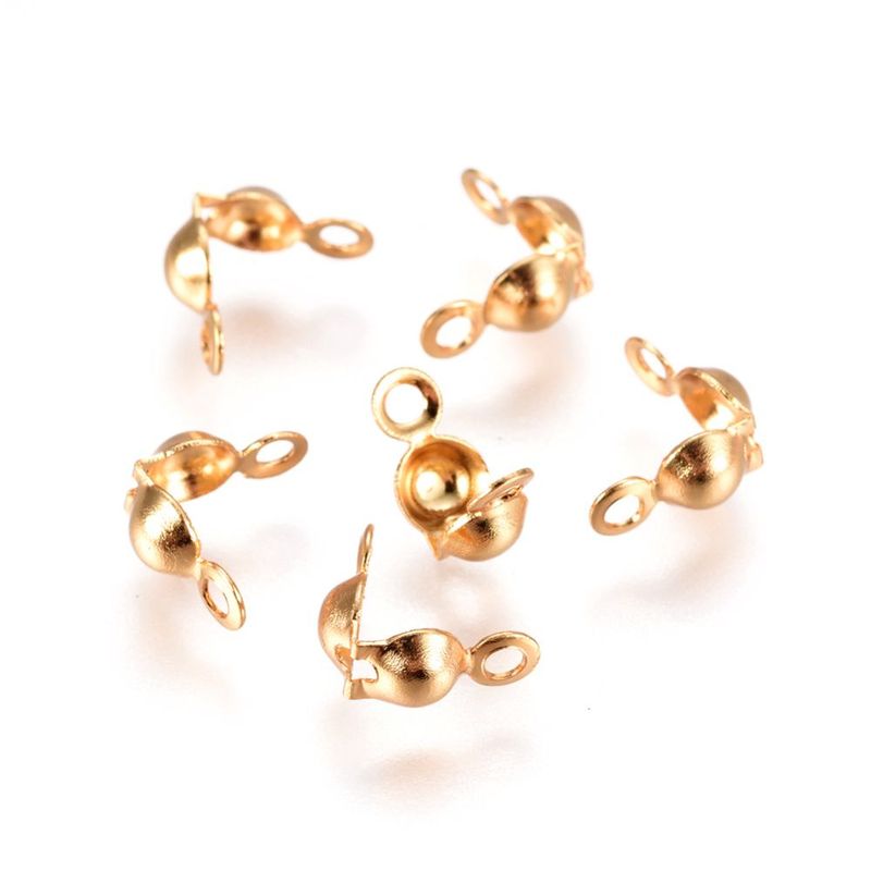 50 x Stainless Steel Gold Calottes/Bead Tips/Clamshells
