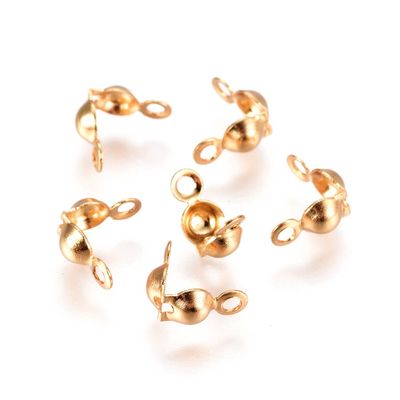 50 x Stainless Steel Gold Calottes/Bead Tips/Clamshells