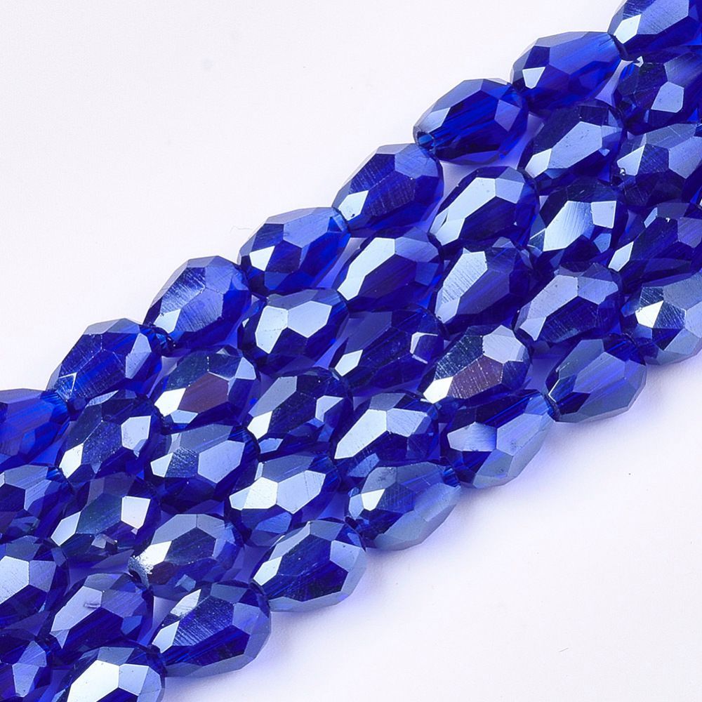 Electroplated Glass Teardrop Beads in Royal Blue, 8x6mm