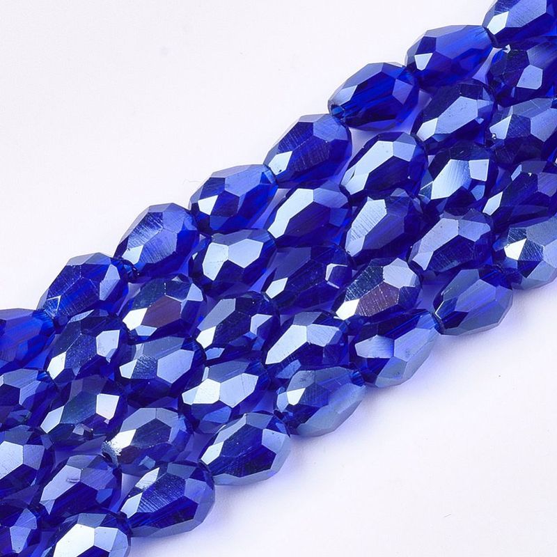 Electroplated Glass Teardrop Beads in Royal Blue, 8x6mm