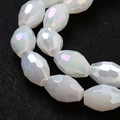 8x6mm Electroplated Faceted Glass Rice Beads in White