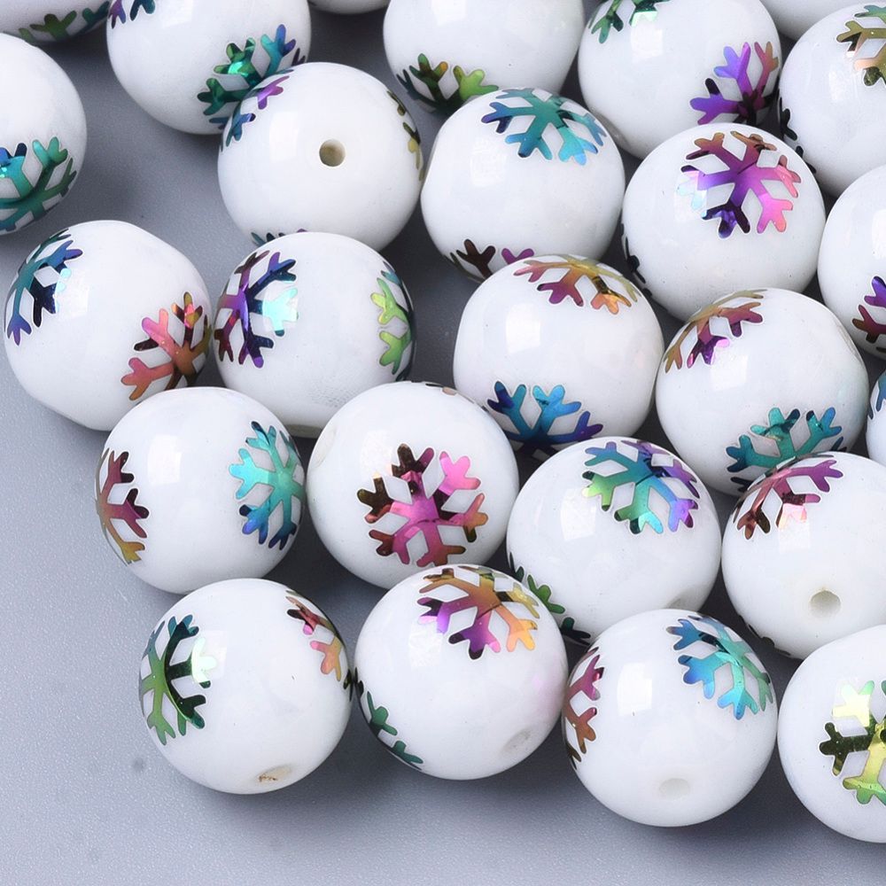 30 x 10mm Electroplated Glass Beads with Snowflake Pattern