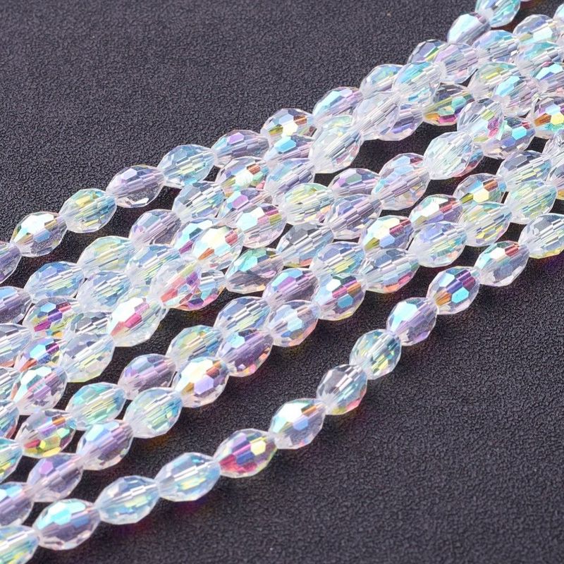 AB Plated Clear Faceted Glass Oval Beads, 8x6mm, 1 Strand