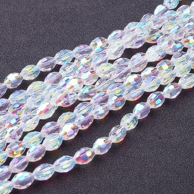 AB Plated Clear Faceted Glass Oval Beads, 8x6mm, 1 Strand
