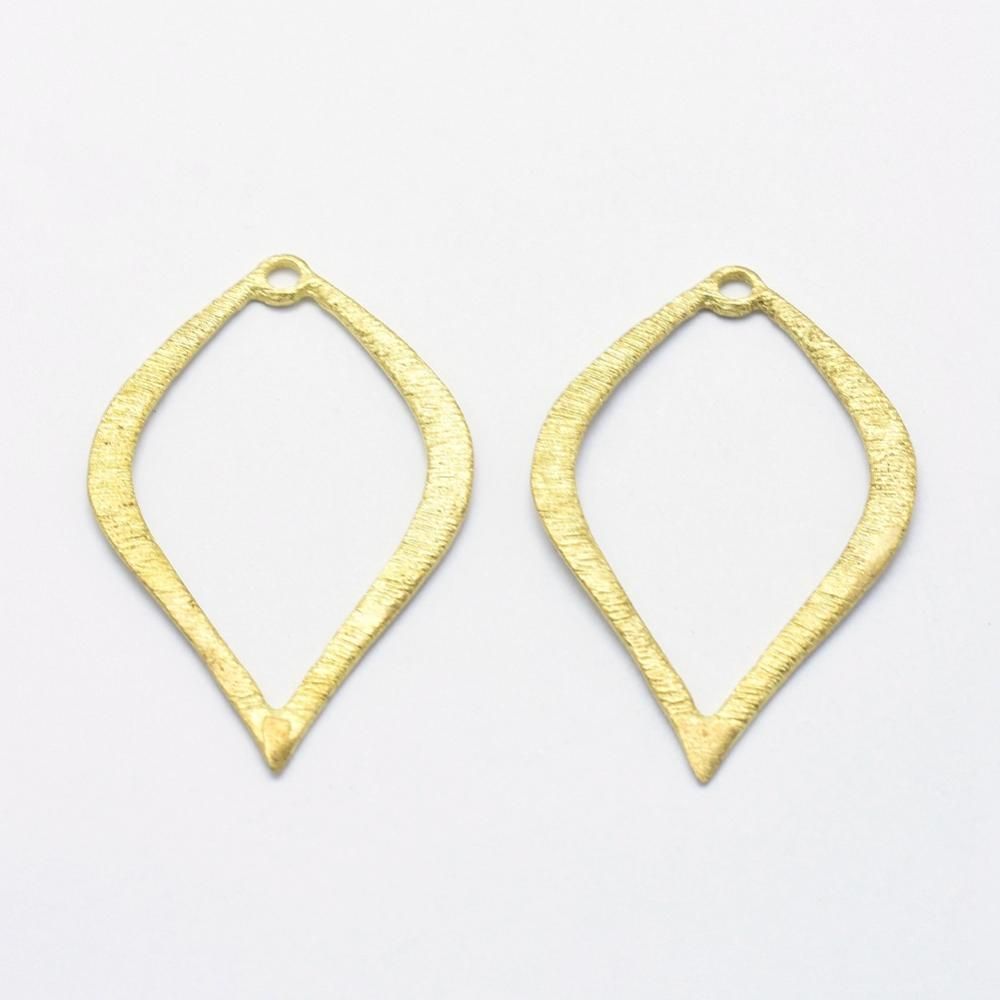 2 x Brushed Gold Plated Drop Pendants, 35x23mm