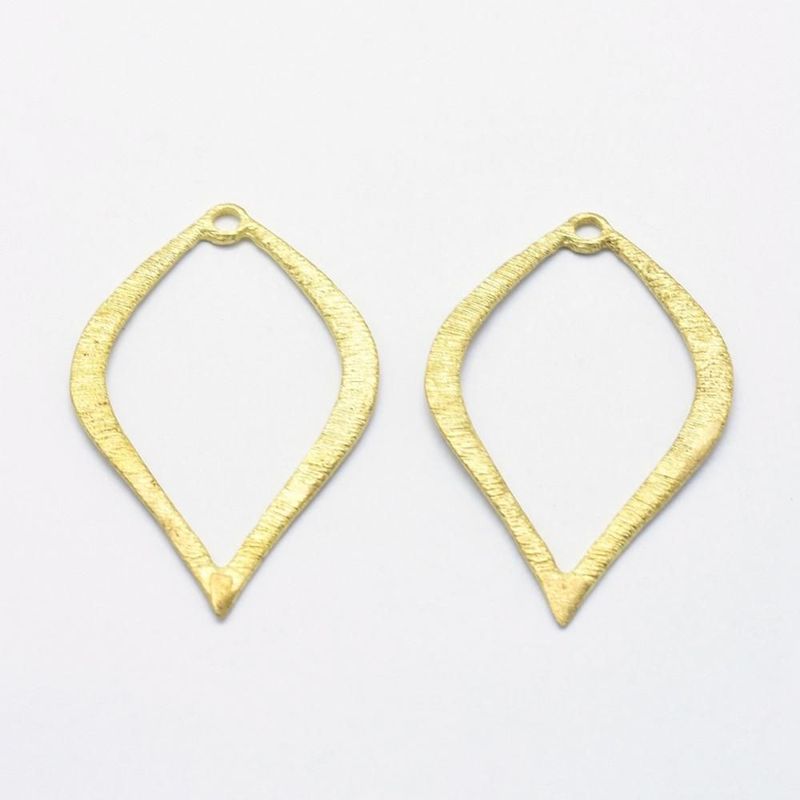 2 x Brushed Gold Plated Drop Pendants, 35x23mm