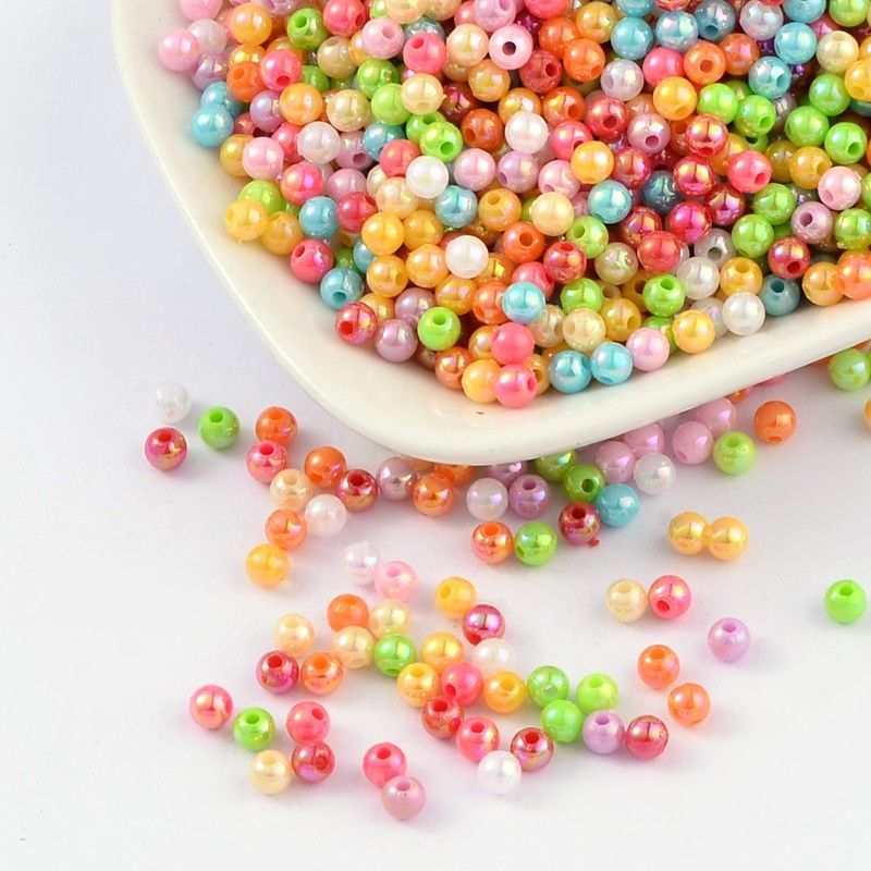 50 x AB Plated Mixed Acrylic Beads, 6mm