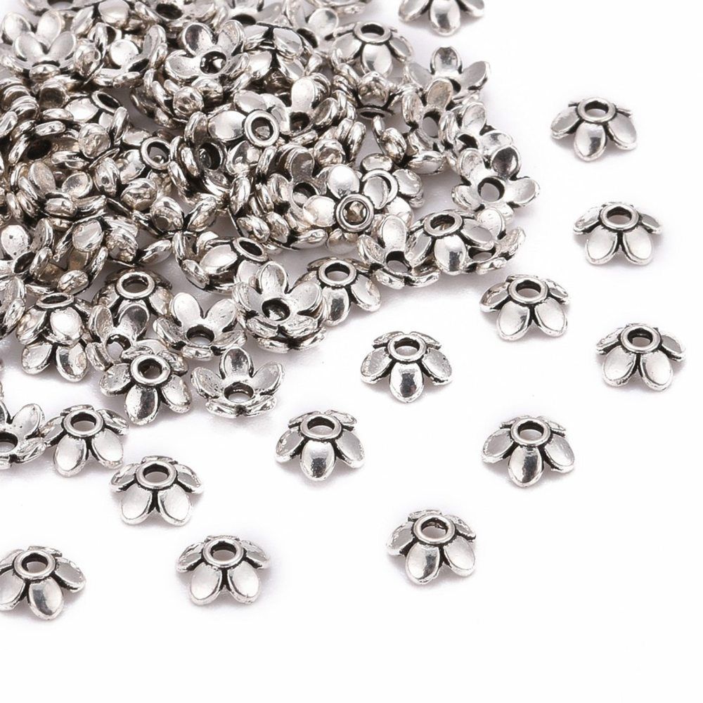 50 x Antique Silver Bead Caps, 6x6mm