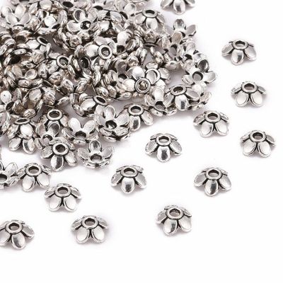 50 x Antique Silver Bead Caps, 6x6mm