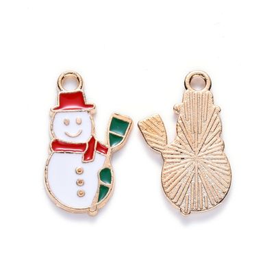 Enamel & Light Gold Christmas Snowman Charm, 21x13mm