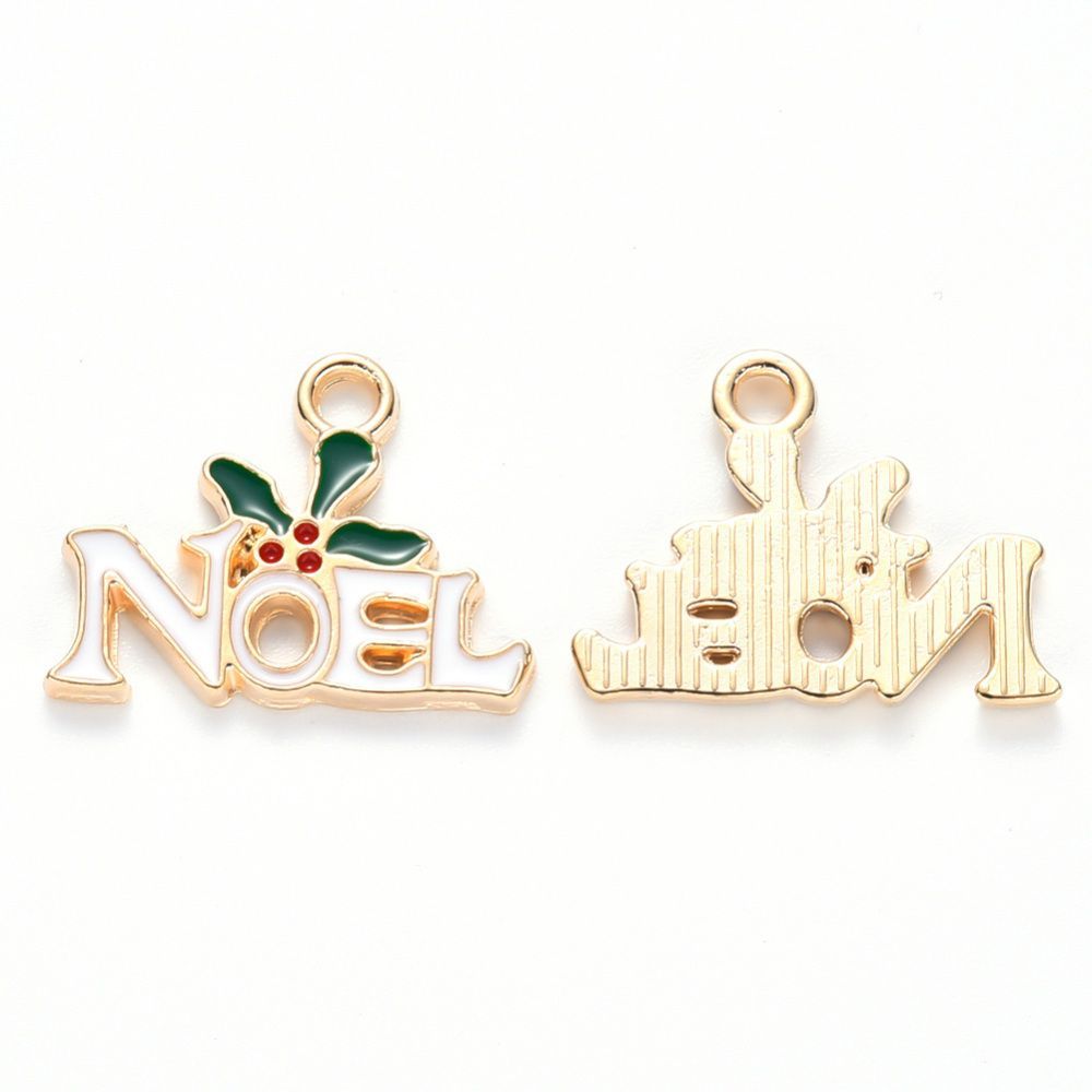 Enamel & Light Gold Christmas 'Noel' Charm, 15x19mm