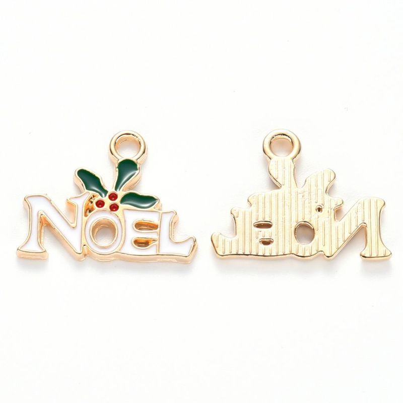 Enamel & Light Gold Christmas 'Noel' Charm, 15x19mm