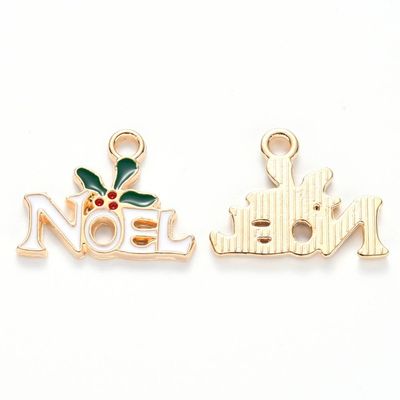 Enamel & Light Gold Christmas 'Noel' Charm, 15x19mm