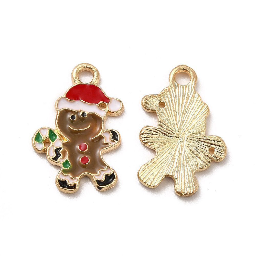 Enamel & Light Gold Christmas Gingerbread Man Charm, 19x12mm