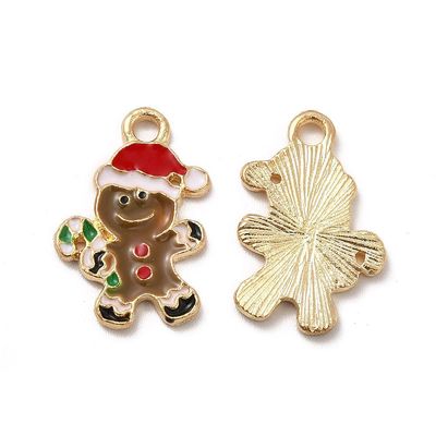 Enamel & Light Gold Christmas Gingerbread Man Charm, 19x12mm