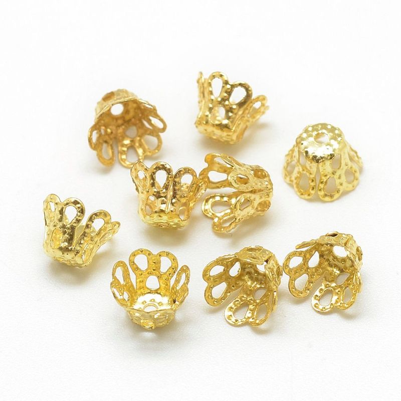 Gold Filigree Flower Petal Bead Caps, 6x4mm, 5g