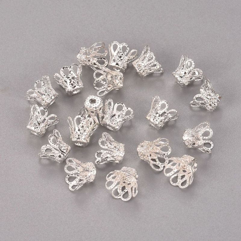 Silver Filigree Flower Petal Bead Caps, 9x6mm, 8g