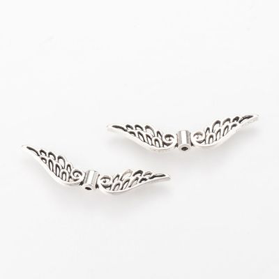 10 x Antique Silver Angel Wing Beads, 32x7x3mm