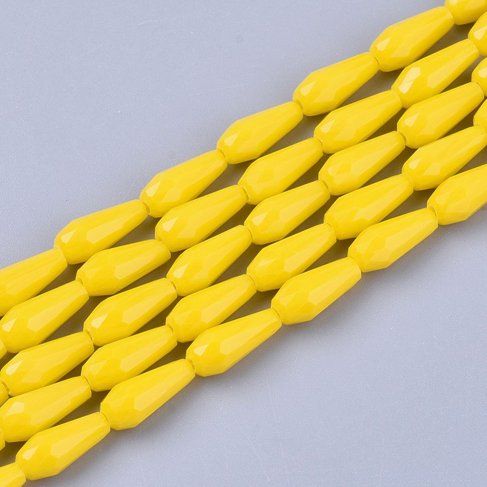 Faceted Opaque Glass Teardrop Beads in Yellow, 9x4mm