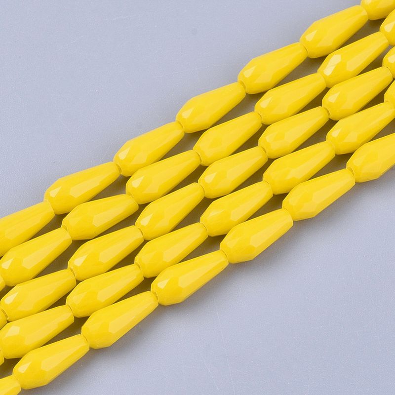 Faceted Opaque Glass Teardrop Beads in Yellow, 9x4mm