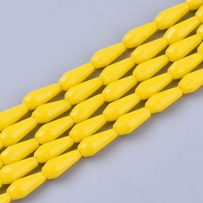 Faceted Opaque Glass Teardrop Beads in Yellow, 9x4mm