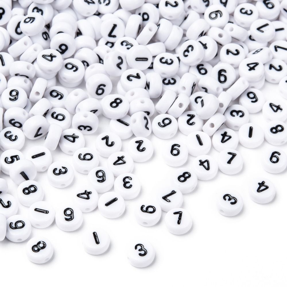 Black & White Round Number Beads, 50g