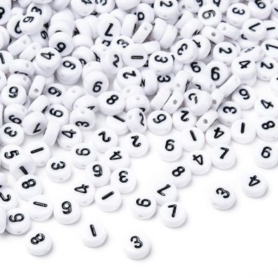 Black & White Round Number Beads, 50g
