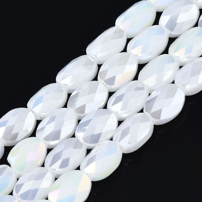 Electroplated Faceted Glass Oval Beads in White, 8x6x4mm