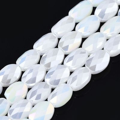 Electroplated Faceted Glass Oval Beads in White, 8x6x4mm