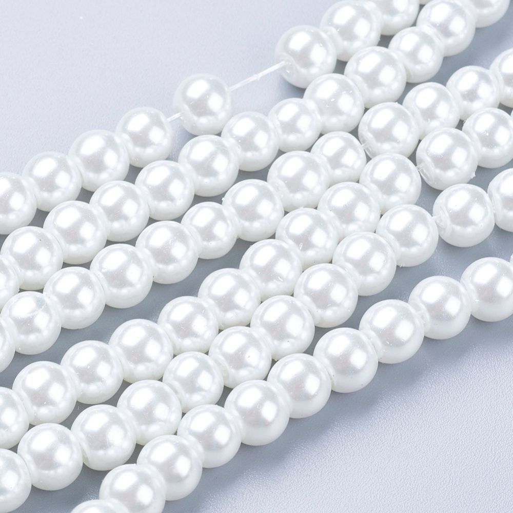 6mm Economy Glass Pearls in White, 1 Strand
