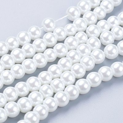 6mm Economy Glass Pearls in White, 1 Strand
