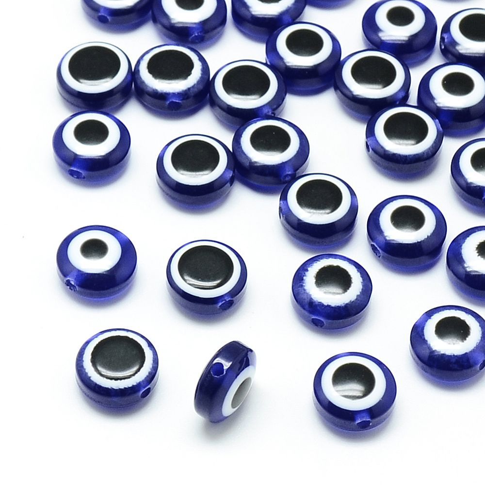 50 x Evil Eye Resin Beads, 7.5x6mm