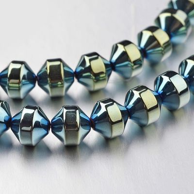 Electroplated Synthetic Hematite Beads, Sea Green, 6mm, 1 Strand
