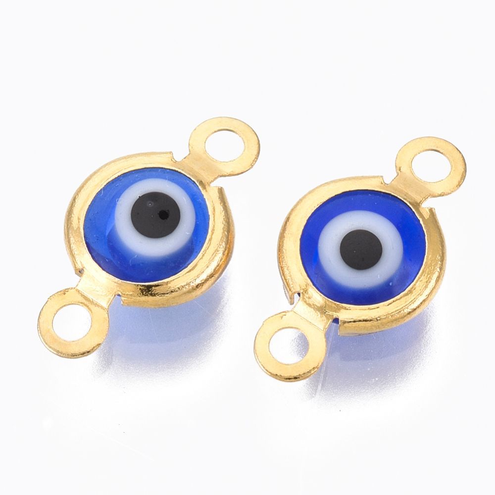 5 x Stainless Steel Gold Evil Eye Connectors, 12x7mm