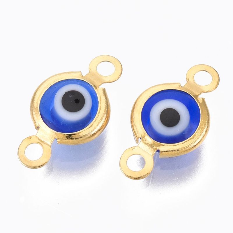 5 x Stainless Steel Gold Evil Eye Connectors, 12x7mm