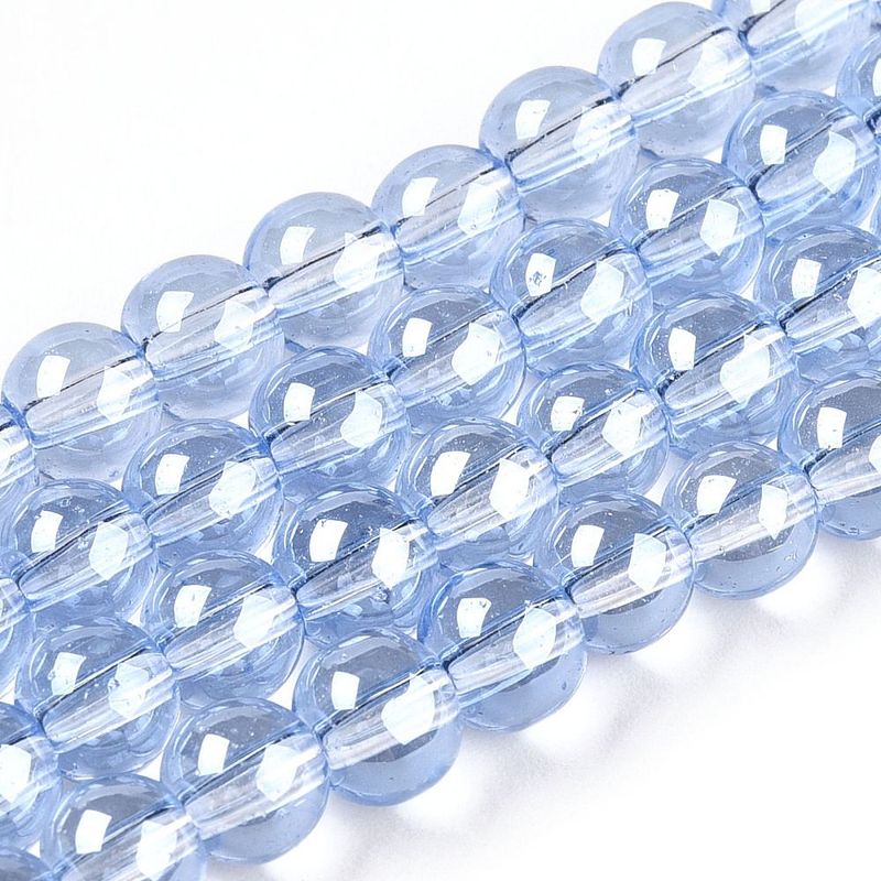 Electroplated Glass Beads, Ice Blue, 6mm