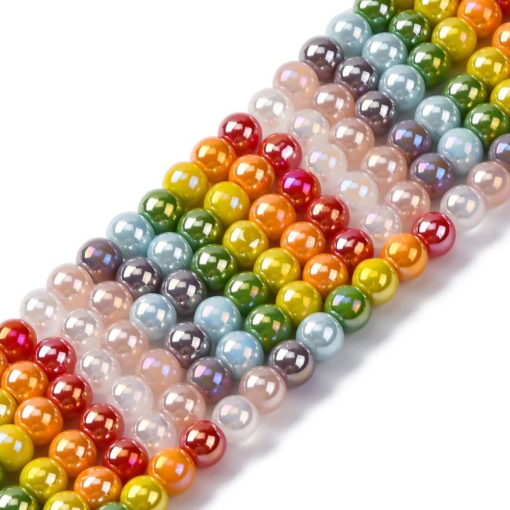 Electroplated Glass Beads, Mixed Colours, 6mm