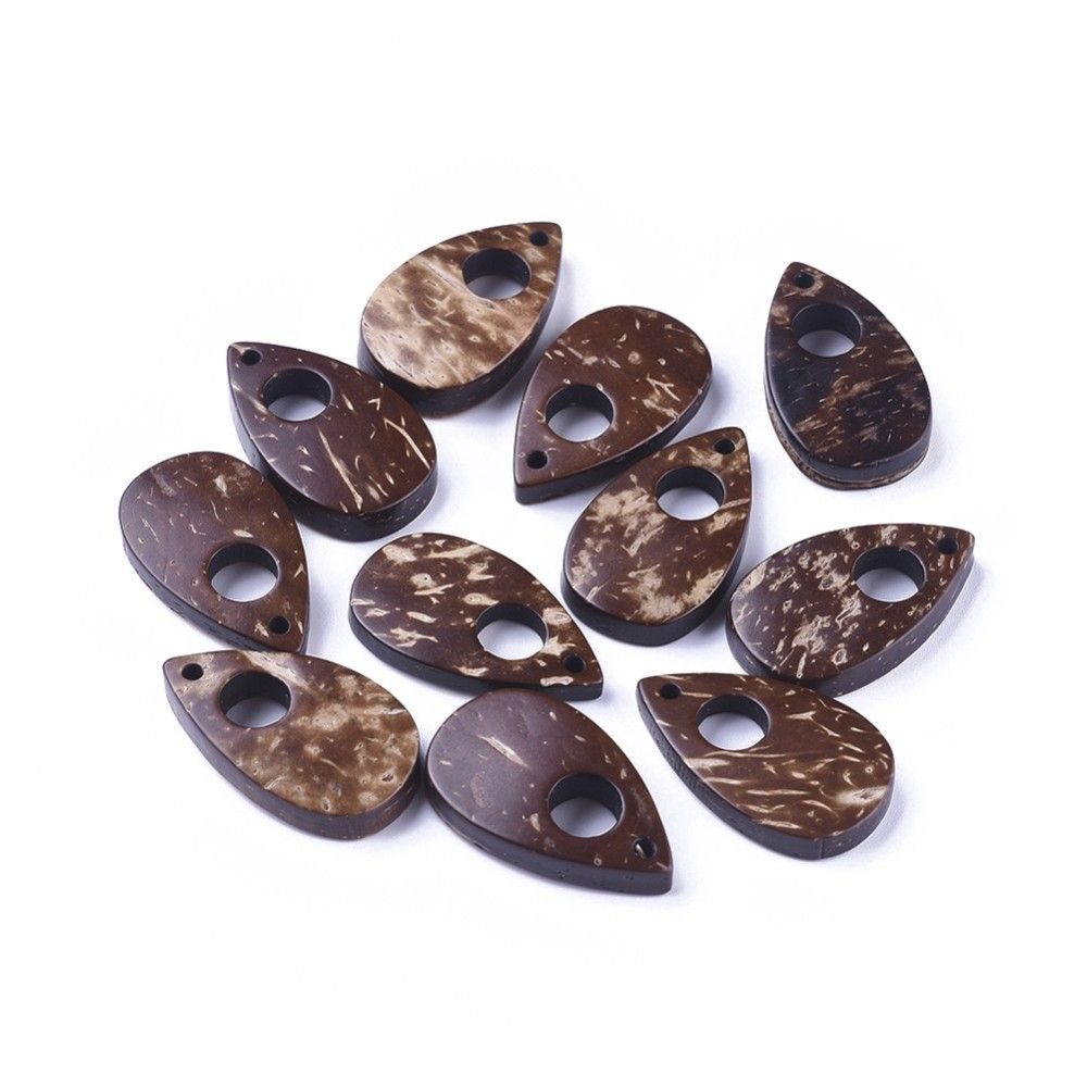 2 x  Coconut Teardrop Pendants, 25x15x5mm