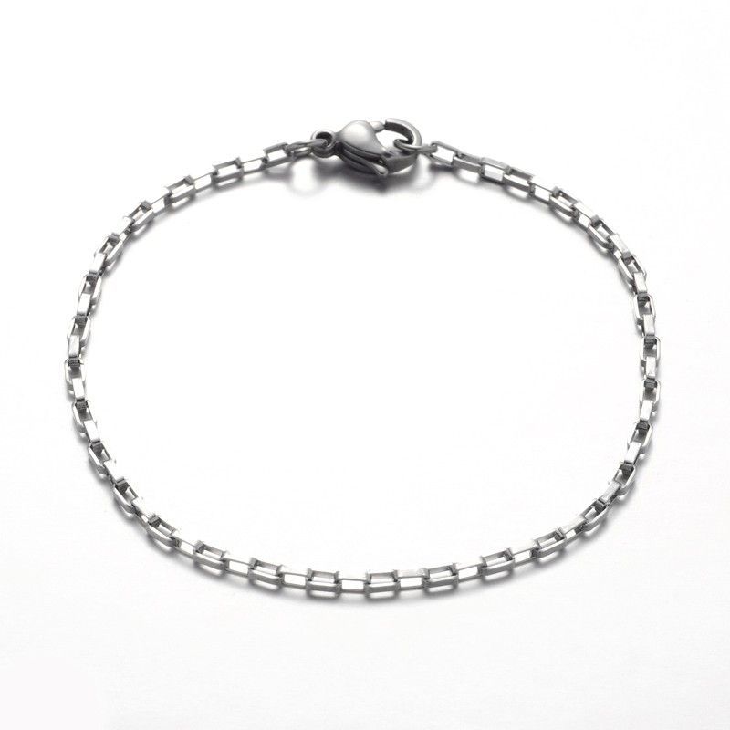 Stainless Steel Box Chain Bracelet with Clasp, 18.5cm/7.25"