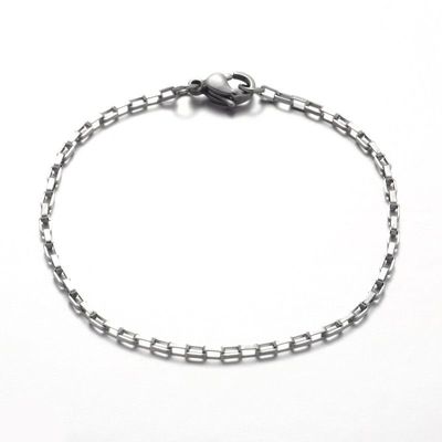 Stainless Steel Box Chain Bracelet with Clasp, 18.5cm/7.25"