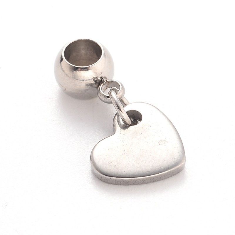 Stainless Steel Heart Charm with Bail, 20mm