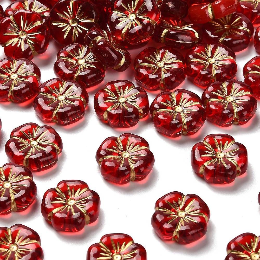 20 x Plated Acrylic Flower Beads in Red, 20mm